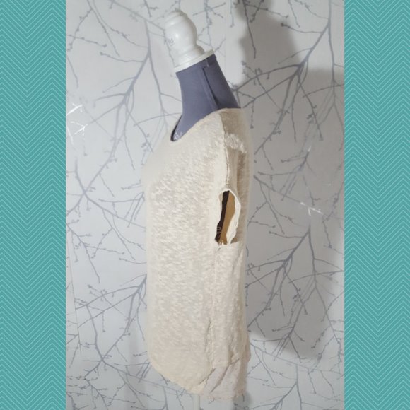 LOFT Heathered Ivory Knit Short Sleeve High Low Peplum Blouse - Picture 2 of 3